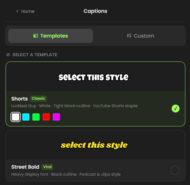 Choose your caption style from 8 trending themes